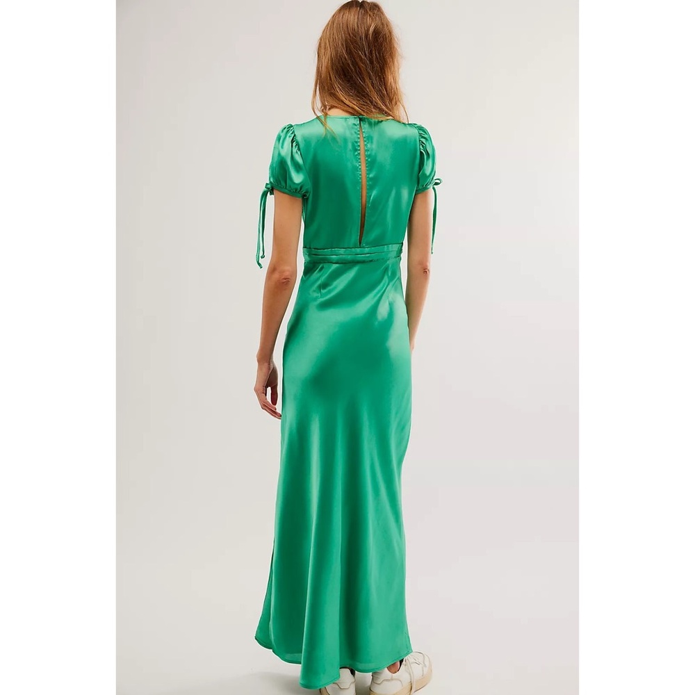 Free People Emerald Green Satin Maxi Dress with Embroidered Bodice - Picture 3 of 10